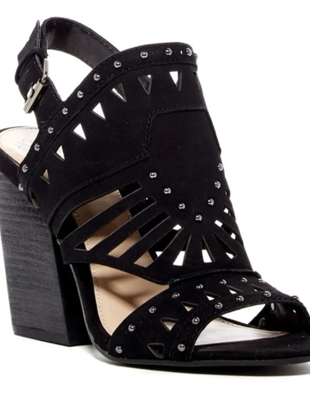Vince Camuto Black Studded Cutout Block Heel Sandal - Picture 1 of 5